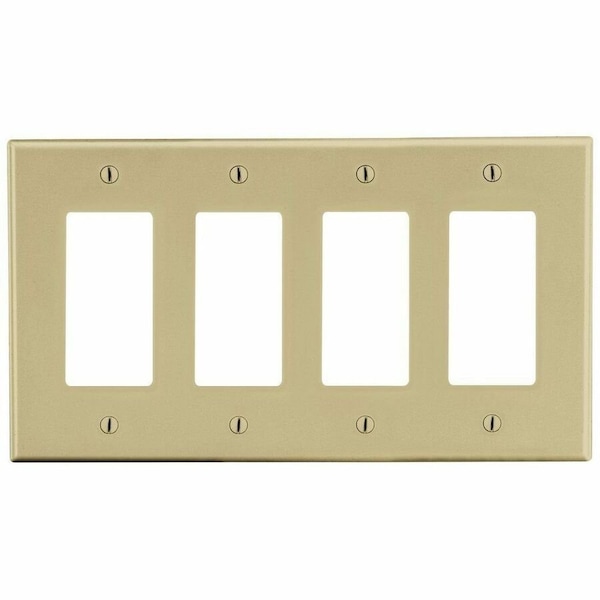 Hubbell Wiring Device-Kellems Rocker Wall Plate, Number of Gangs: 4 Plastic, Satin Finish, Ivory P264I - main