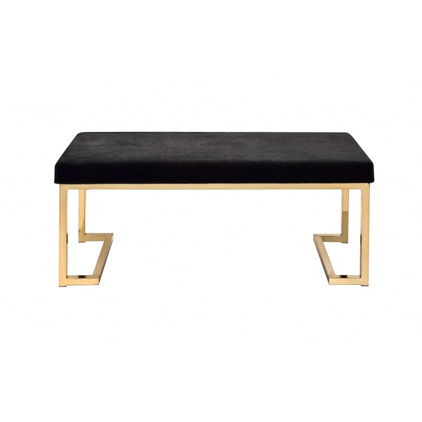 Homeroots 40in Black and Champagne Upholstered Faux Fur Bench 286427 - main