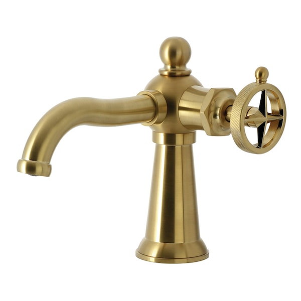 Kingston Brass One-Handle Single-Hole Bathroom Faucet with Push Pop-Up Drain, Brushed Brass KS3547RNK - main