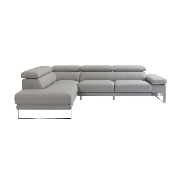 Homeroots Gray Top Grain Leather L Shaped Two Piece Sofa and Chaise Sectional 565011 - main