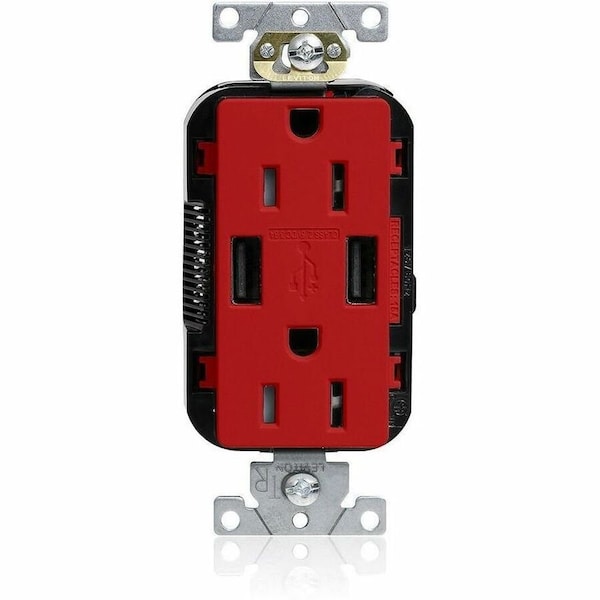 Leviton Lev-Lok TR Dup USB A-A 15A 125V Red M56AA-R - main
