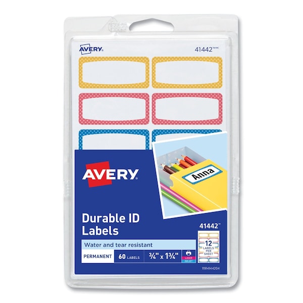 Avery Avery Kids Handwritten Identification Labels, 1.75 x 0.75, Borders: Blue, Orange, Yellow, PK60, 60PK 41442 - main
