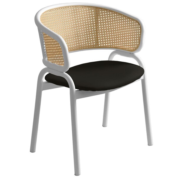 Leisuremod Ervilla Dining Arm Chair with Leather Seat and White Steel Base in Beige ECW-20BL-L - main