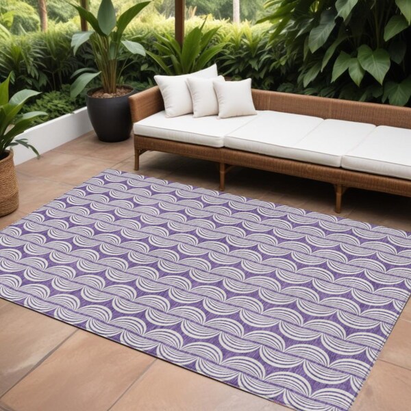 Homeroots 8' X 10' Purple And Ivory Ogee Washable Indoor Outdoor Area Rug 601599 - main