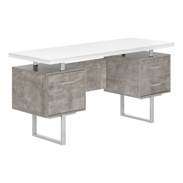 Homeroots 60" White and Gray Computer Desk With Three Drawers 490005 - main