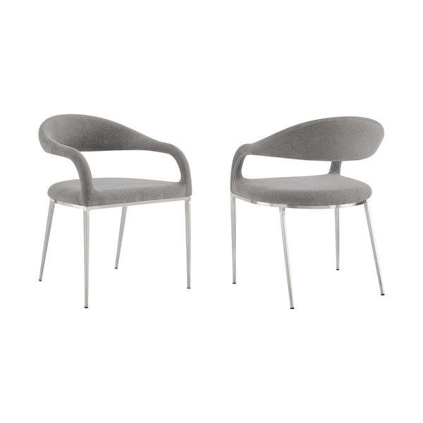 Armen Living Morgan Upholstered Dining Chair with Brushed Stainless Steel and Light Gray Fabric - Set of 2 LCMOSIBSLGRY - main