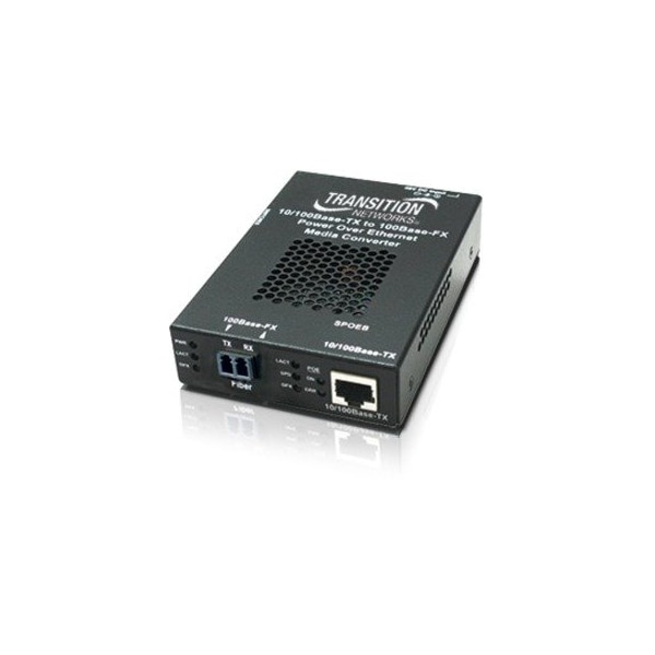 Transition Networks 10/100BASE-TX RJ45 POE TO 100BASE-FX, MM LC, 2 KM WITH -NA POWER SUPPLY SPOEB1039-105-NA - main