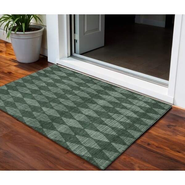 Homeroots 3' X 5' Olive Green And Charcoal Geometric Washable Indoor Outdoor Area Rug 577073 - main