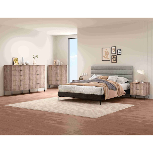 Manhattan Comfort 3-Piece DUMBO 5-Drawer Tall Dresser, 10-Drawer Double Tall Dresser and Nightstand 2.0 in Rustic Grey 3-DB08-GY - main