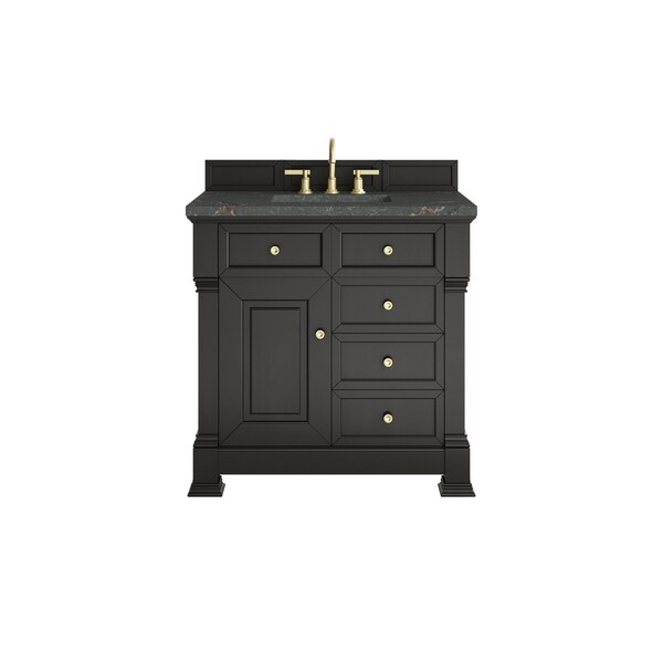 James Martin Vanities Brookfield 36 in. Single Vanity, Black Onyx w/ 3 CM Parisien Bleu Silestone Top 547-V36-BKO-3PBL - main