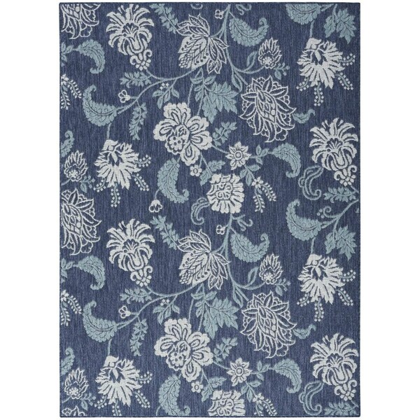 Homeroots 6' X 9' Navy Blue And Ivory Floral Indoor Outdoor Area Rug 550198 - main