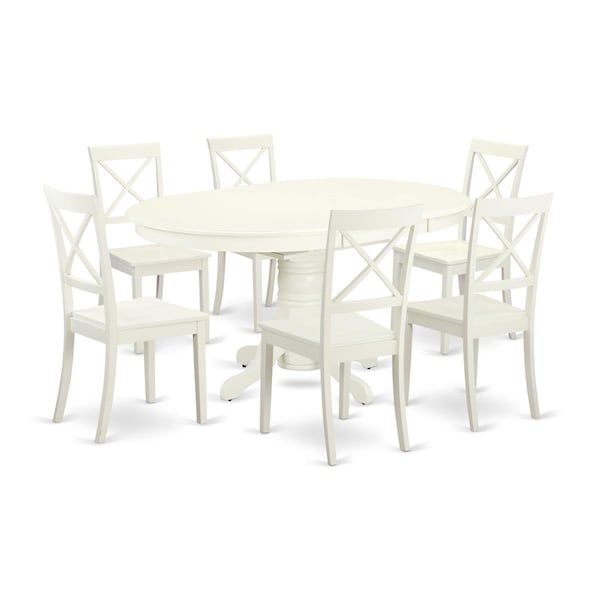 East West Furniture 7 Piece Dining Set, Linen White, 7PK AVBO7-LWH-W - main