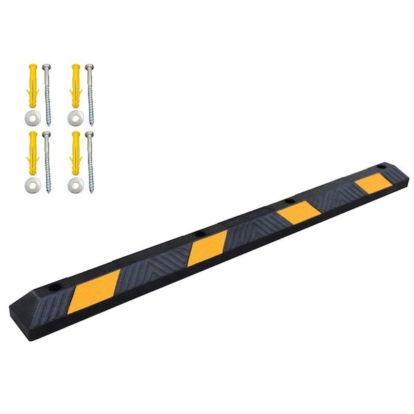 Traffic Kontrol Parking Wheel Stop Block Curb Kit, Rubber, 4 in Height, 72 in Length, 28 lbs TK-PS-6-BKYW-B-KIT - main