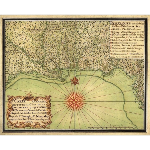 Homeroots 24" X 30" C1747 Map Of The Gulf Coast Vintage Poster Wall Art 391949 - main