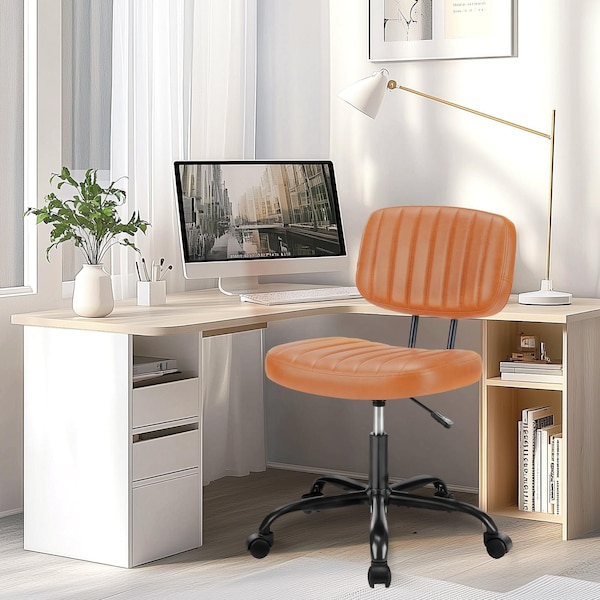 Yssoa HealSmart Small Office Desk Chair with Wheels, Armless Desk Chair with Lumbar Support, PU Leather L 3A88FNCHAIRDESKBRN01 - main