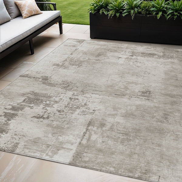 Homeroots 5' X 8' Beige And Gray Abstract Washable Indoor Outdoor Area Rug 602684 - main