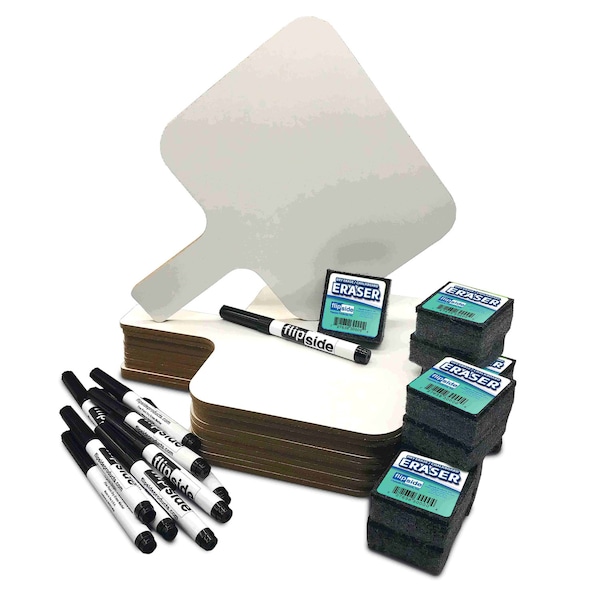 Flipside Rectangular Dry Erase Answer Paddle + Marker + Student Eraser - Class Pack of 12 Sets 10041 - main