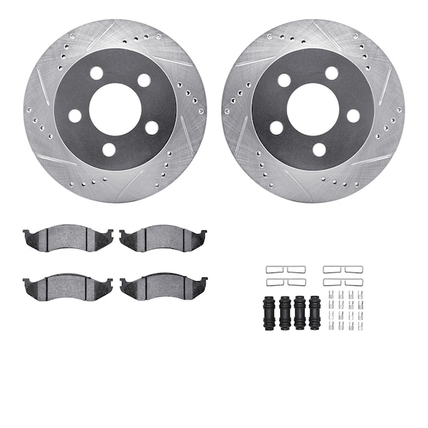 Dynamic Friction Co DFC Brake Rotor - Drilled & Slotted - Silver- Heavy Duty Brake Pad includes Hardware 7412-42035 - main