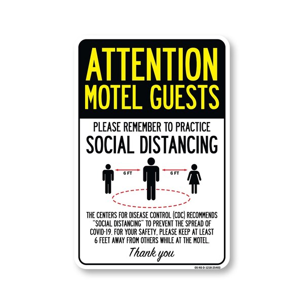 Signmission Public Safety Sign, Motel Guests Practice Social Distancing, 18in X 12in Decal, OS-NS-D-1218-25403 OS-NS-D-1218-25403 - main