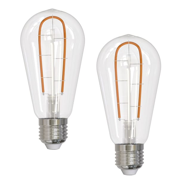 Bulbrite 40W Equivalent Amber Light ST18 Dimmable LED Curved Filament Nostalgic Light Bulb, 2PK 861404 - main