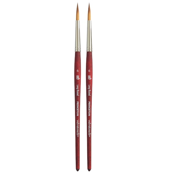 Princeton Velvetouch Long Round Brush, Synthetic Bristles, Short Handle Mixed Media Paintbrush, Size 6, 2PK P3950LR6 - main