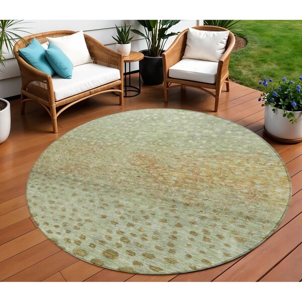 Homeroots 8' Artichoke Green Ivory And Brown Round Abstract Washable Indoor Outdoor Area Rug 603073 - main