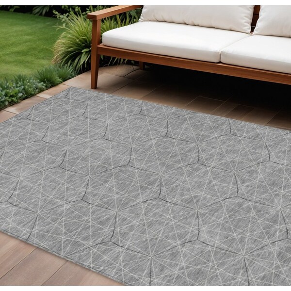 Homeroots 9' X 12' Gray Black And Ivory Geometric Washable Indoor Outdoor Area Rug 596744 - main