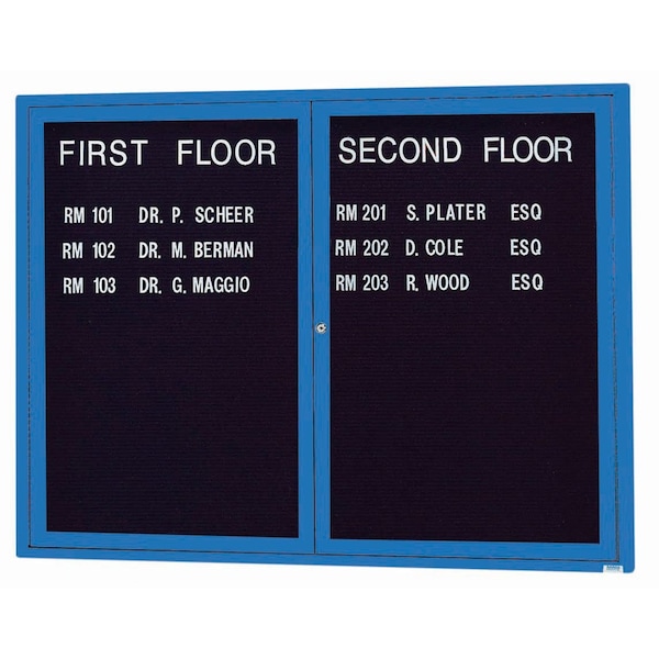 Aarco Enclosed Letter Board Directory w/ Powder Coated Blue Aluminum Frame, 36''Hx48''W, 2 Doors ADC3648B - main