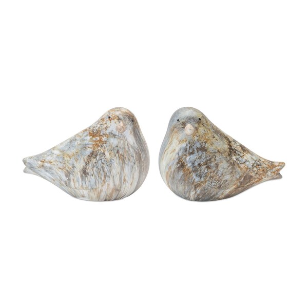 Homeroots Set of Two Brown Blue And Ivory Faux Marble Bird Figurines, 2PK 518095 - main