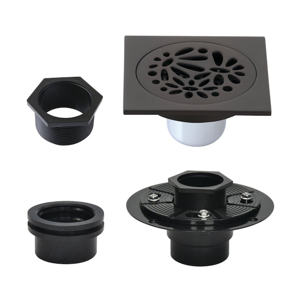 Kingston Brass 4" Brass Square Grid Shower Drain with Hair Strainer and Base Flange, Oil Rubbed Bronze BSFK6360ORB - main