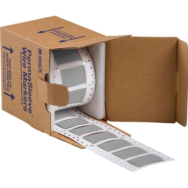 Brady PermaSleeve HX Heat Shrink Double Sided Wire Marking Sleeves, 0.75 in. x 2 in. W, Gray, Roll of 100 2HX-750-2-GY-S - main