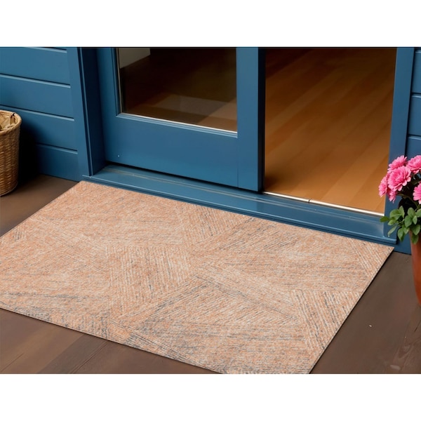 Homeroots 3' X 5' Peach Blue And Ivory Abstract Washable Indoor Outdoor Area Rug 597034 - main
