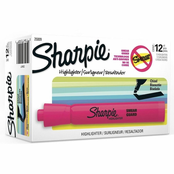 Sharpie Smear Guard Highlighter, Chisel Tip Fluorescent Pink PK12 25009B - main