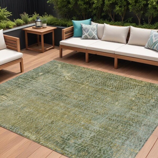 Homeroots 9' X 12' Green And Ivory Abstract Washable Indoor Outdoor Area Rug 631099 - main