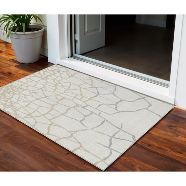 Homeroots 3' X 5' Ivory And Beige Abstract Washable Indoor Outdoor Area Rug 601134 - main