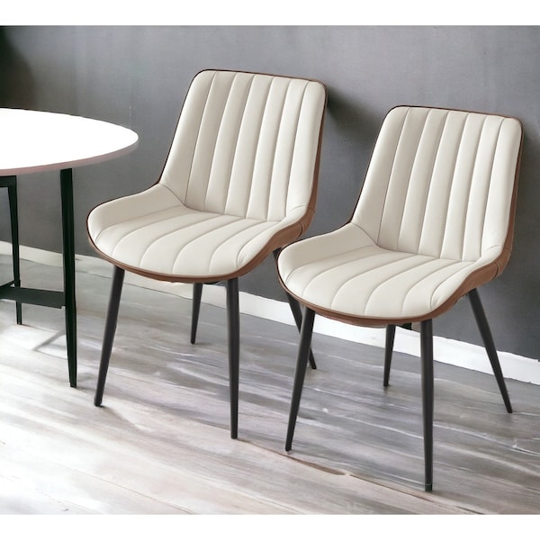 Homeroots Set of Two Beige and Black Upholstered Fabric Dining Side Chairs 535196 - main