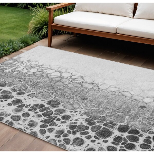 Homeroots 8' X 10' Gray Silver And Charcoal Abstract Washable Indoor Outdoor Area Rug 582521 - main