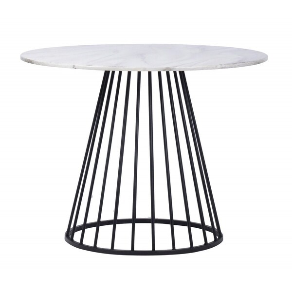 Homeroots 43" White And Black Rounded Metal Pedestal Base Dining Table 487376 - main