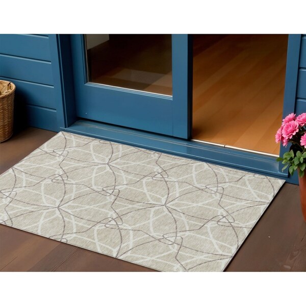 Homeroots 3' X 5' Beige And Ivory Geometric Washable Indoor Outdoor Area Rug 612983 - main