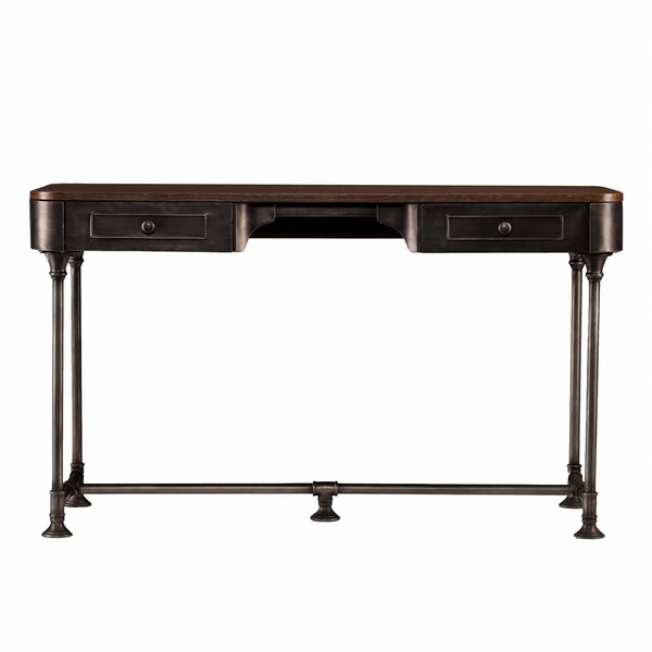 Homeroots 50" Brown And Silver Writing Desk With Two Drawers 402026 - main
