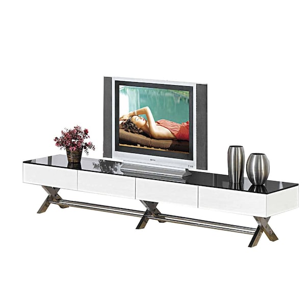 Homeroots 79in White And Black Glass Enclosed Storage TV Stand 555126 - main