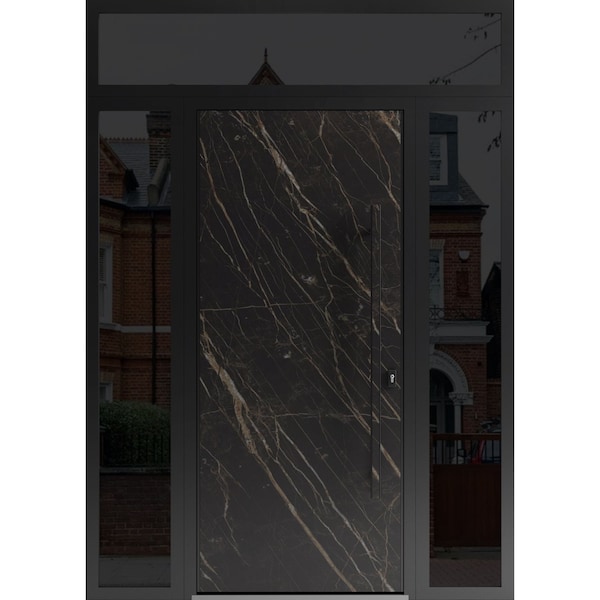 Vdomdoors Steel Door Dekton 0118 Natural Noir 2 Side and Top Exterior Window Sidelite Entry Door Painted W12+ DEKTON0118EXD-NOR-W12+36+12xH80+16-LH-I - main