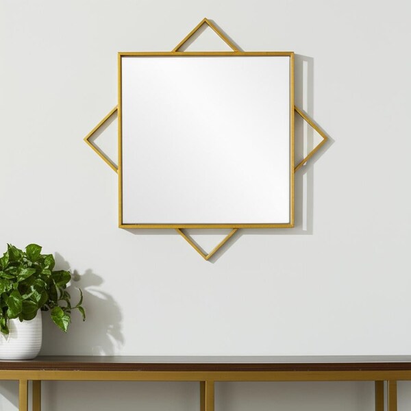 Homeroots 24" Gold Metal Geo Square Accent Mirror 574029 - main