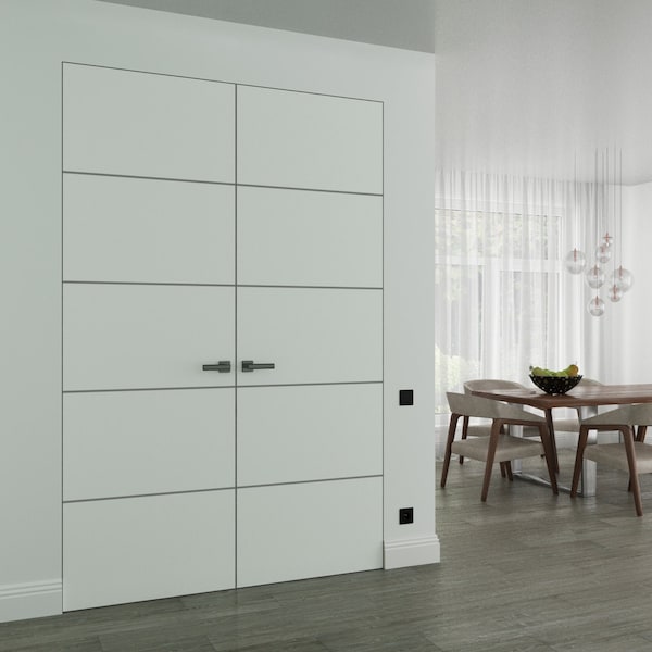Sartodoors Hidden Double Doors, Planum 0020 White Silk Concealed Metal Frame 56" x 80" (2* 28x80) Left-hand Ou PLANUM0020DMF-WS-56x80-LH-O - main