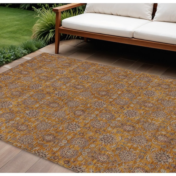 Homeroots 8' X 10' Copper Beige And Taupe Floral Washable Indoor Outdoor Area Rug 582269 - main