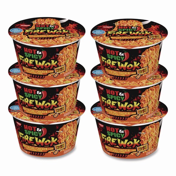 Nissin Hot and Spicy Fire Wok Molten Chili Chicken, 4.37 oz Bowl, 6PK NIS19503 - main