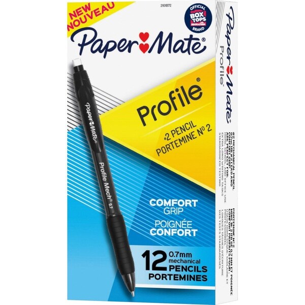 Paper Mate PROFILE MECHANICAL PENCILS, 0.7 MM, HB #2, BLACK LEAD, BLACK BARREL, DOZEN 2101972 - main