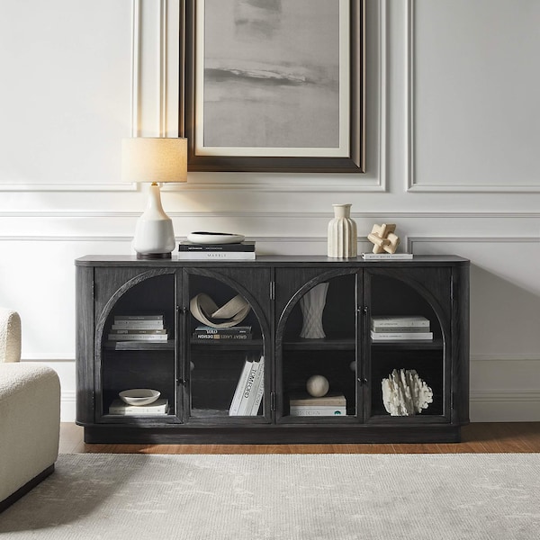 Martin Furniture Modern, Contemporary Wood 70" Console with glass doors, TV Stand, Accent Cabinet, Fully Assembled, Black IMHP370B - main