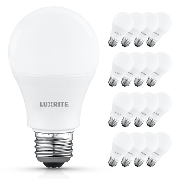 Luxrite A19 LED Light Bulb 60 Watt Equivalent, Non-Dimmable, 4000K Cool White, 800LM, Standard LED, 16PK LR21533 - main