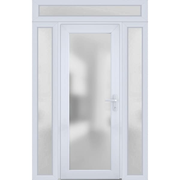 Vdomdoors Front Exterior Prehung FiberGlass Door Frosted Glass / Manux 8102 White Silk / 2 Sidelight and Tran MANUX8102EXD-WS-W14+30+14 x H80+14-LH - main